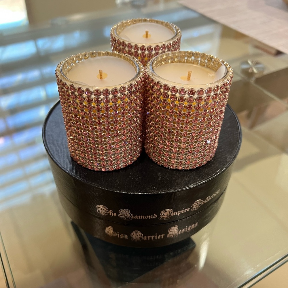 3 candles in Crystal holder